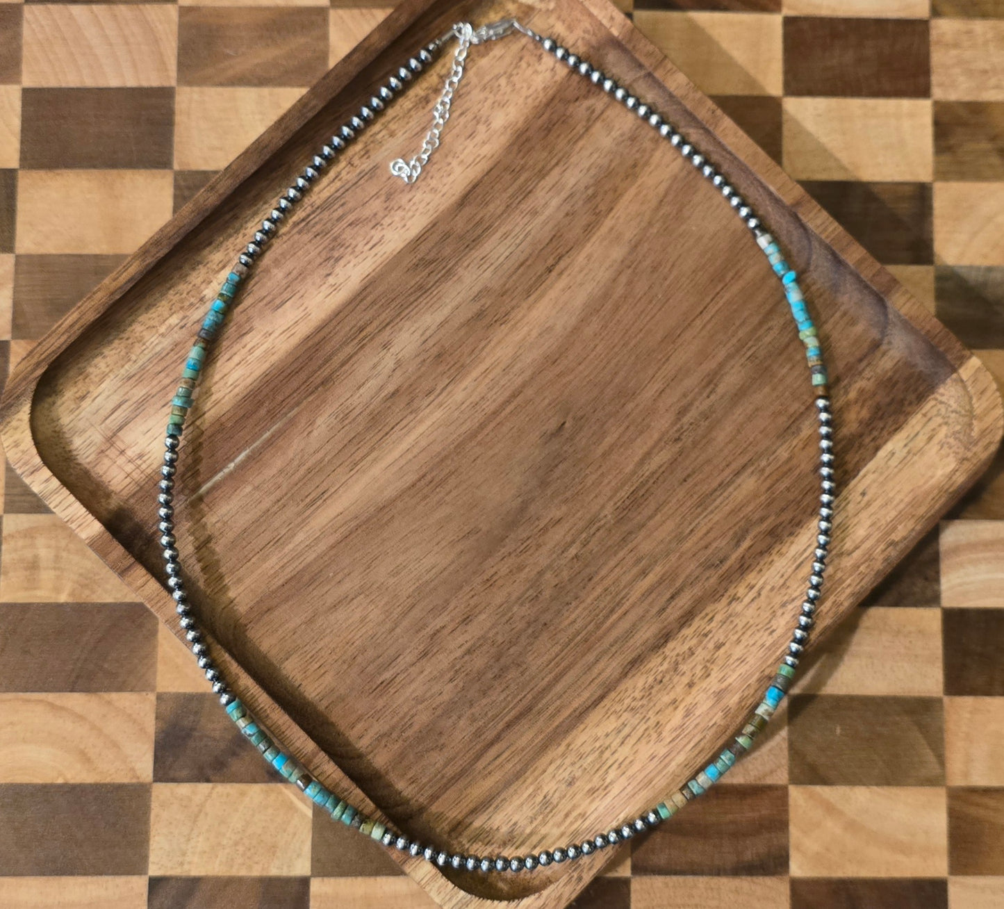 3mm Sterling Pearl & Turquoise Heishi Necklace
