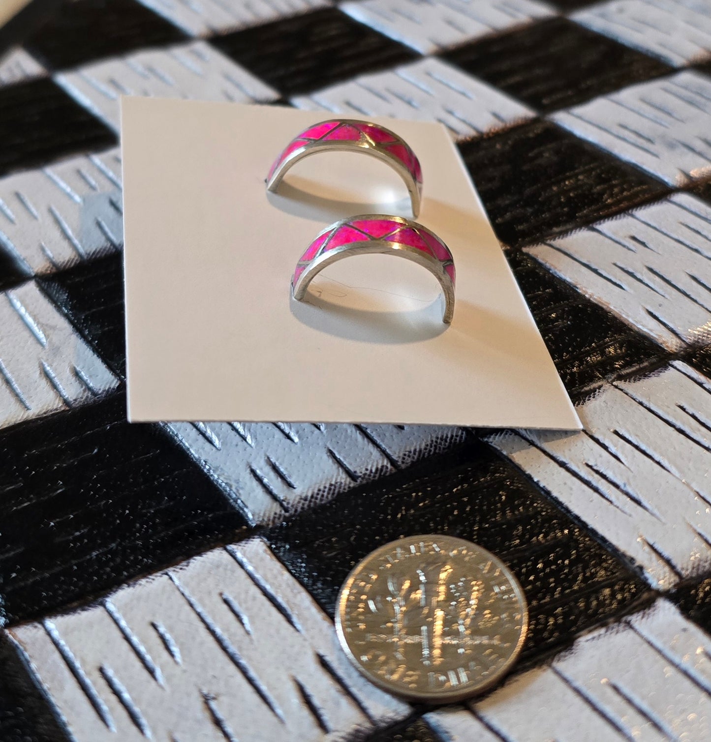 Man Made Hot Pink Opal and Sterling Earrings