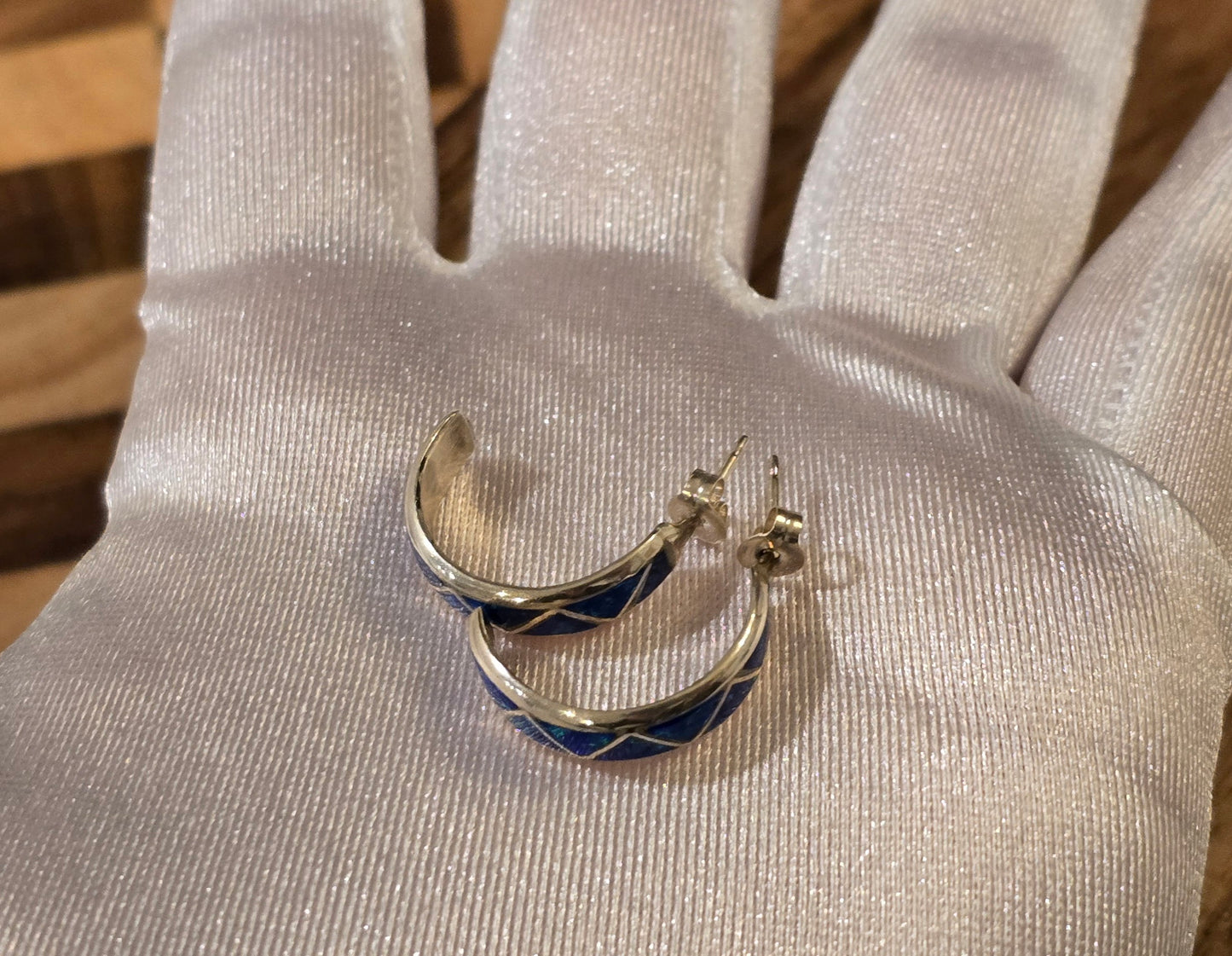 Man Made Blue Opal and Sterling Earrings