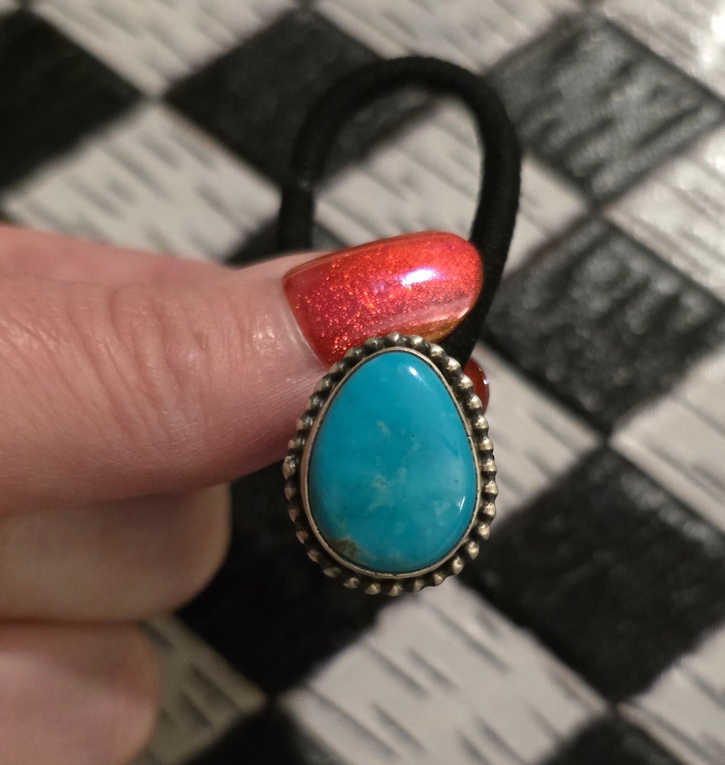 Kingman Turquoise and Sterling Hair Tie