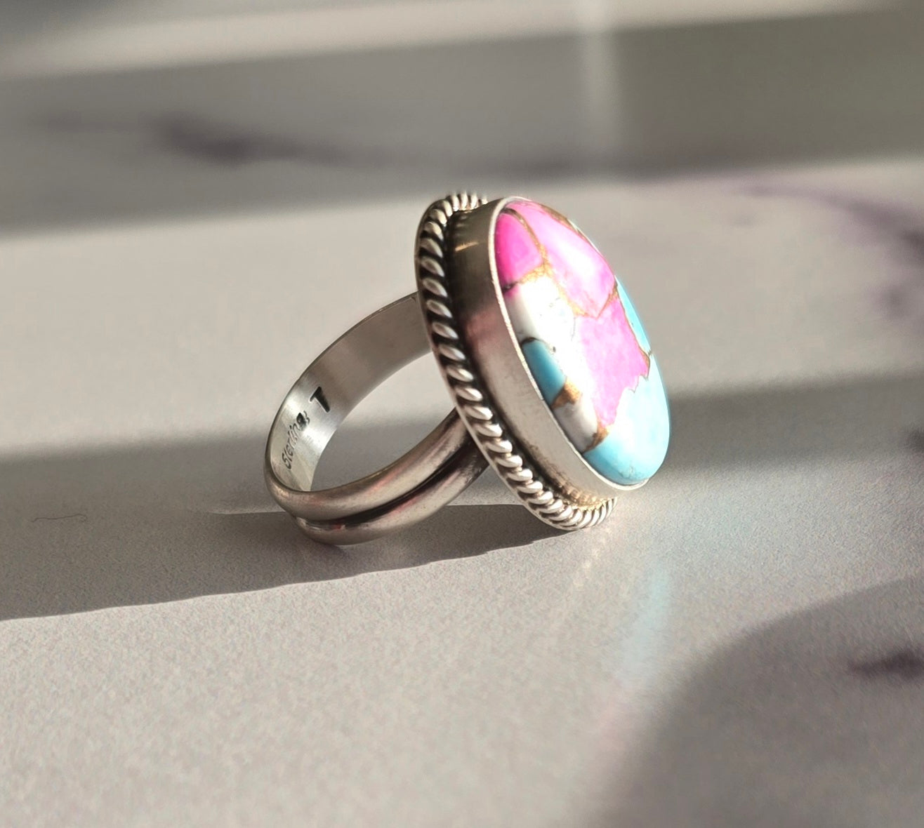 Cotton Candy Dahlia and Sterling Adjustable Ring *Includes a FREE Gift With Purchase