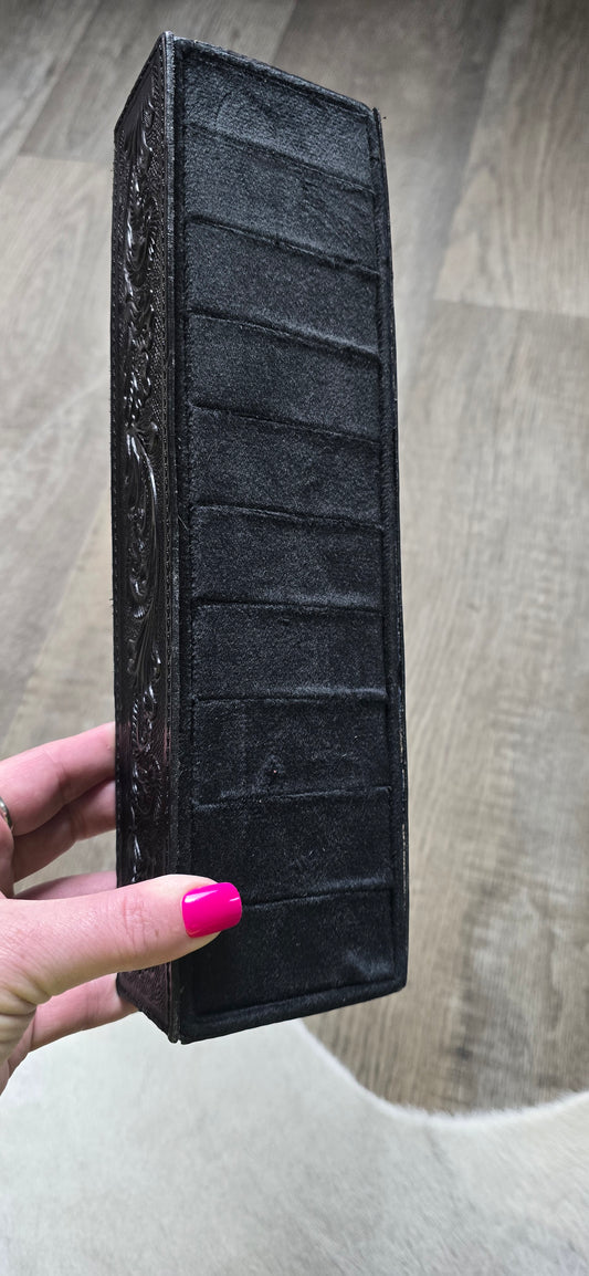 Black Tooled Leather Ring Holder