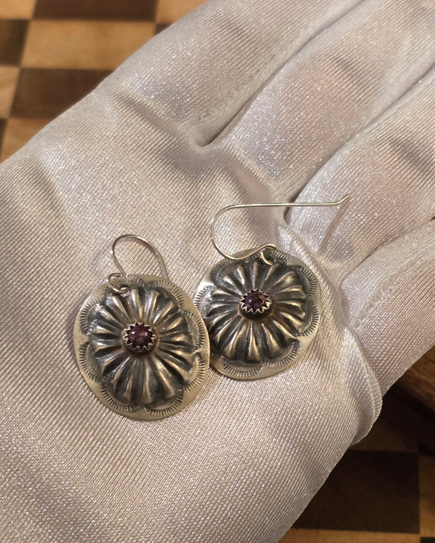 Purple Spiny and Sterling Concho Earrings
