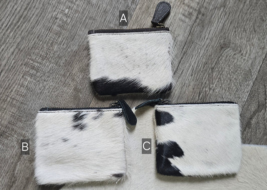 Zip Coin Pouch Black & White Hide