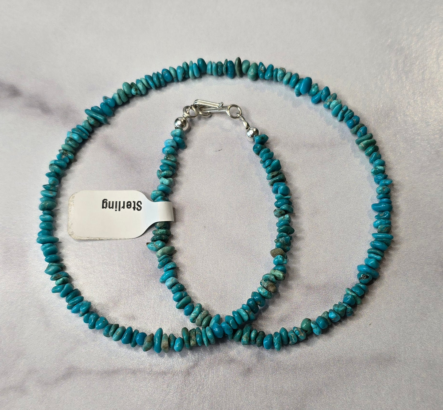 Turquoise and Sterling Necklace 16 inches