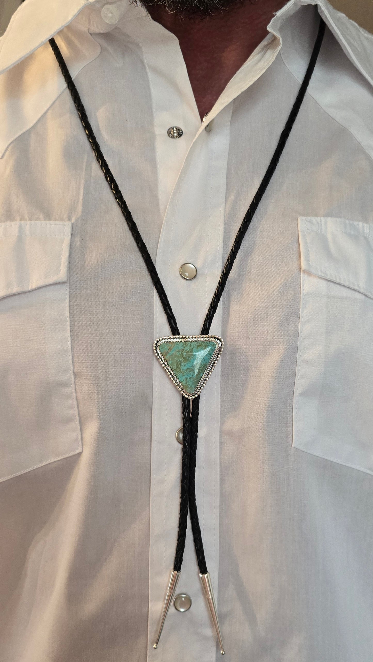 Turquoise, Sterling & Leather Bolo