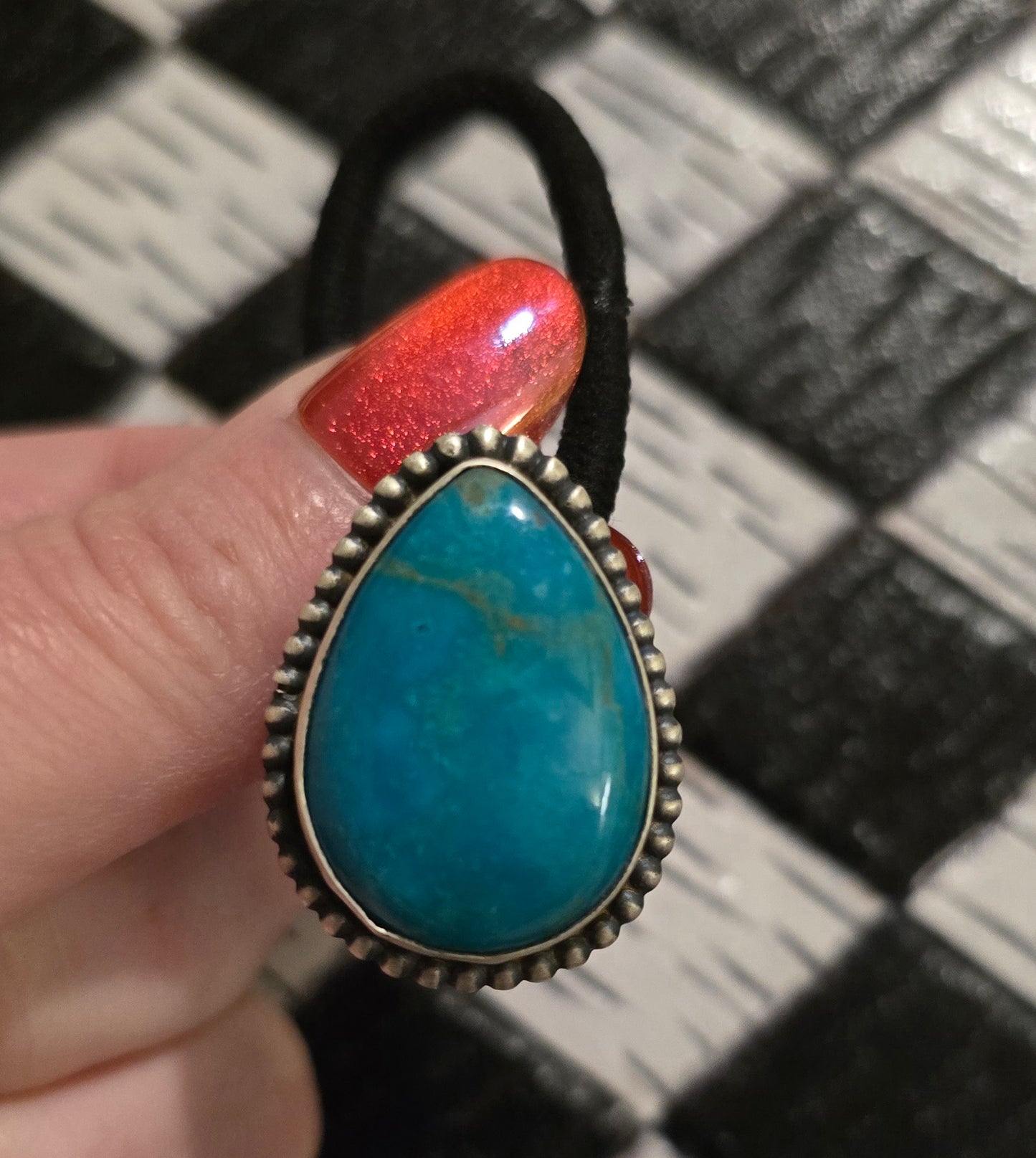 Kingman Turquoise and Sterling Hair Tie
