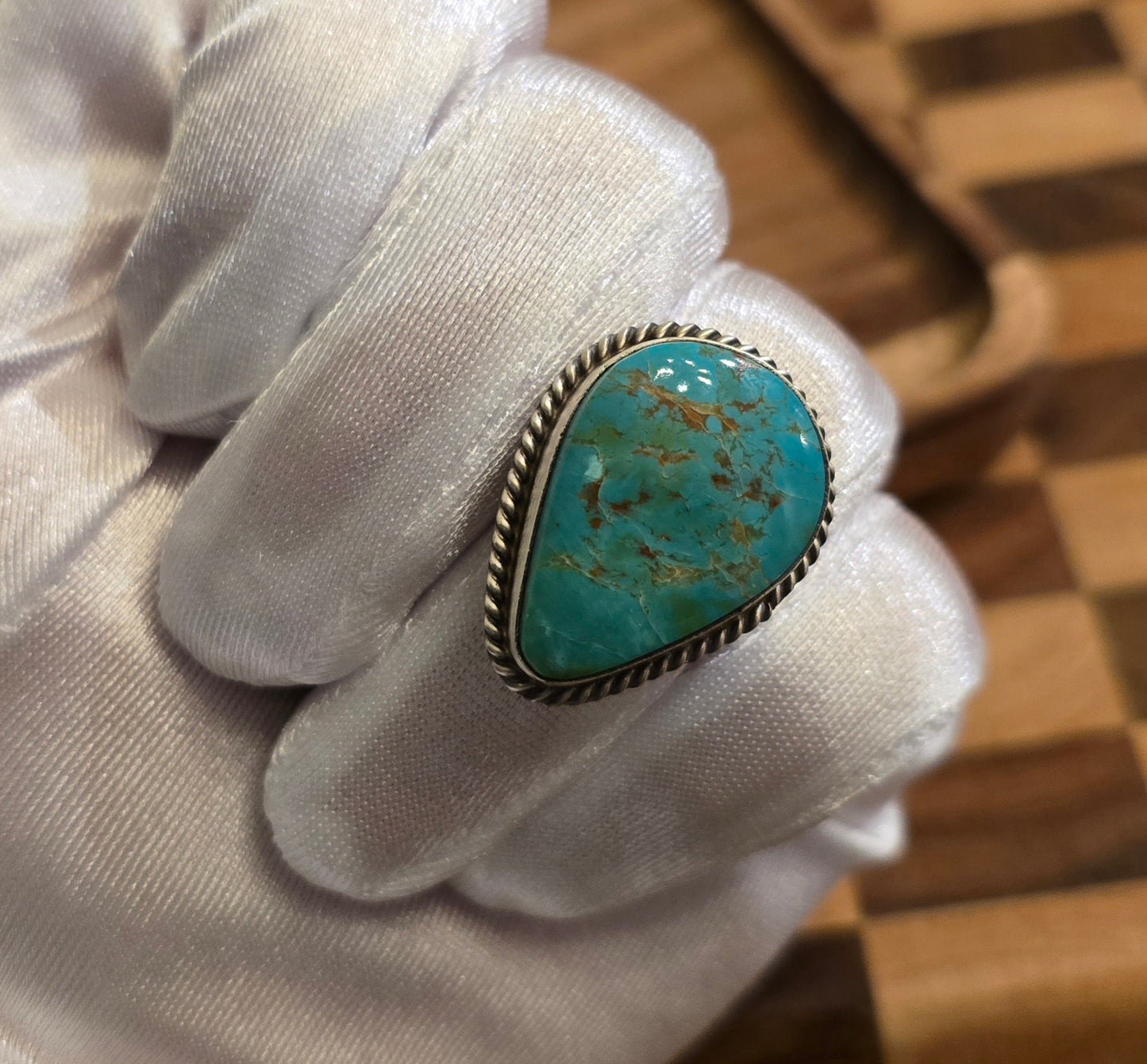 Kingman Turquoise and Sterling Adjustable Ring