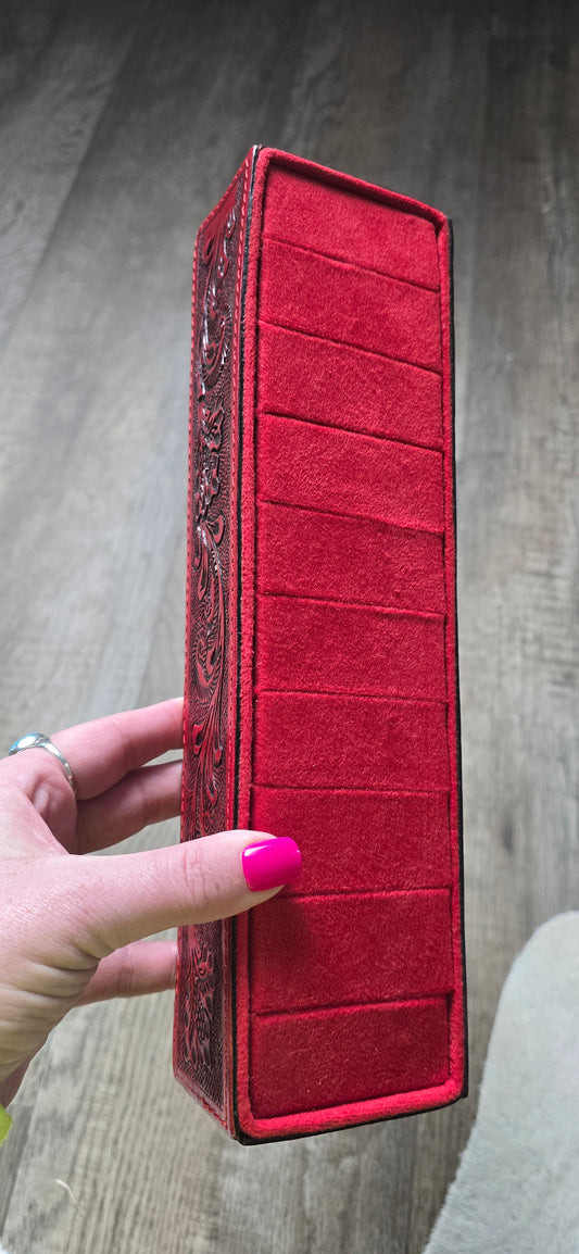 Red Tooled Leather Ring Holder