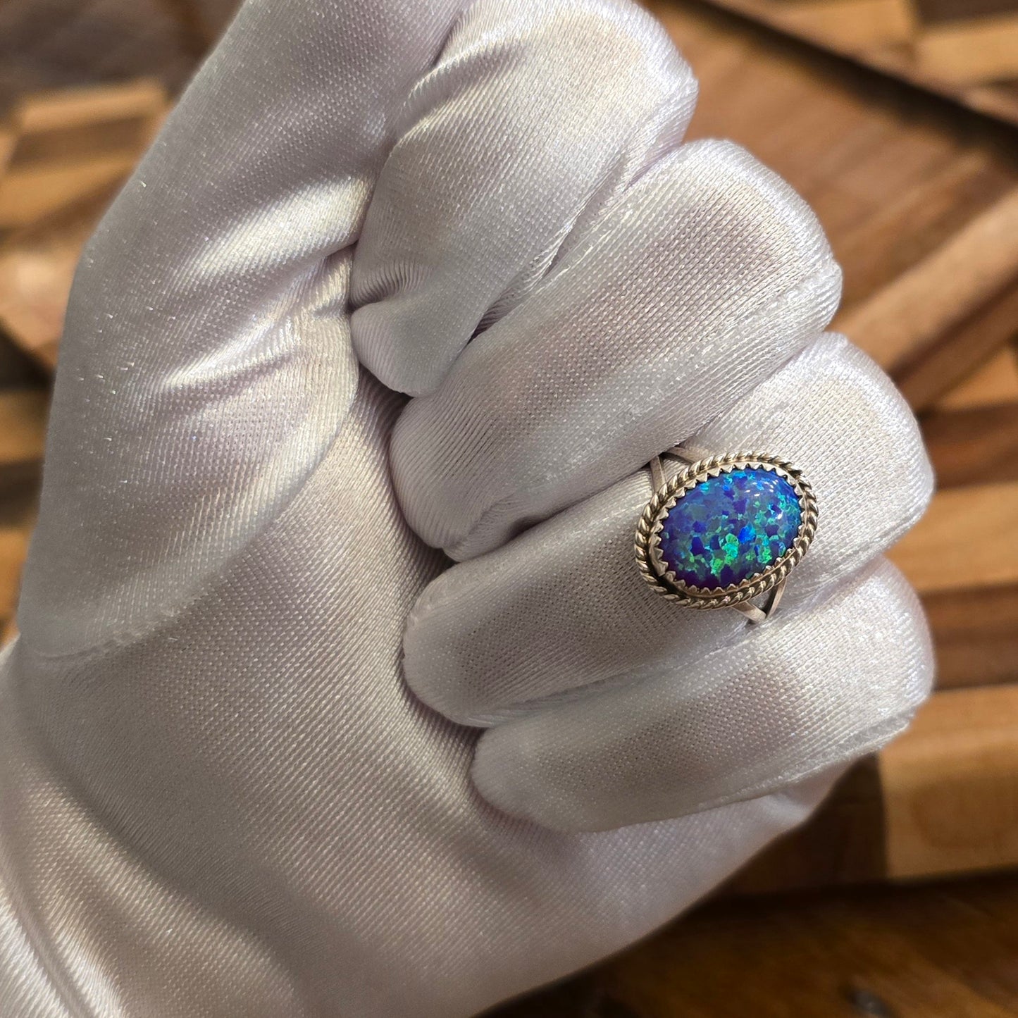 Man Made Lilac Opal and Sterling Ring Size 6.75