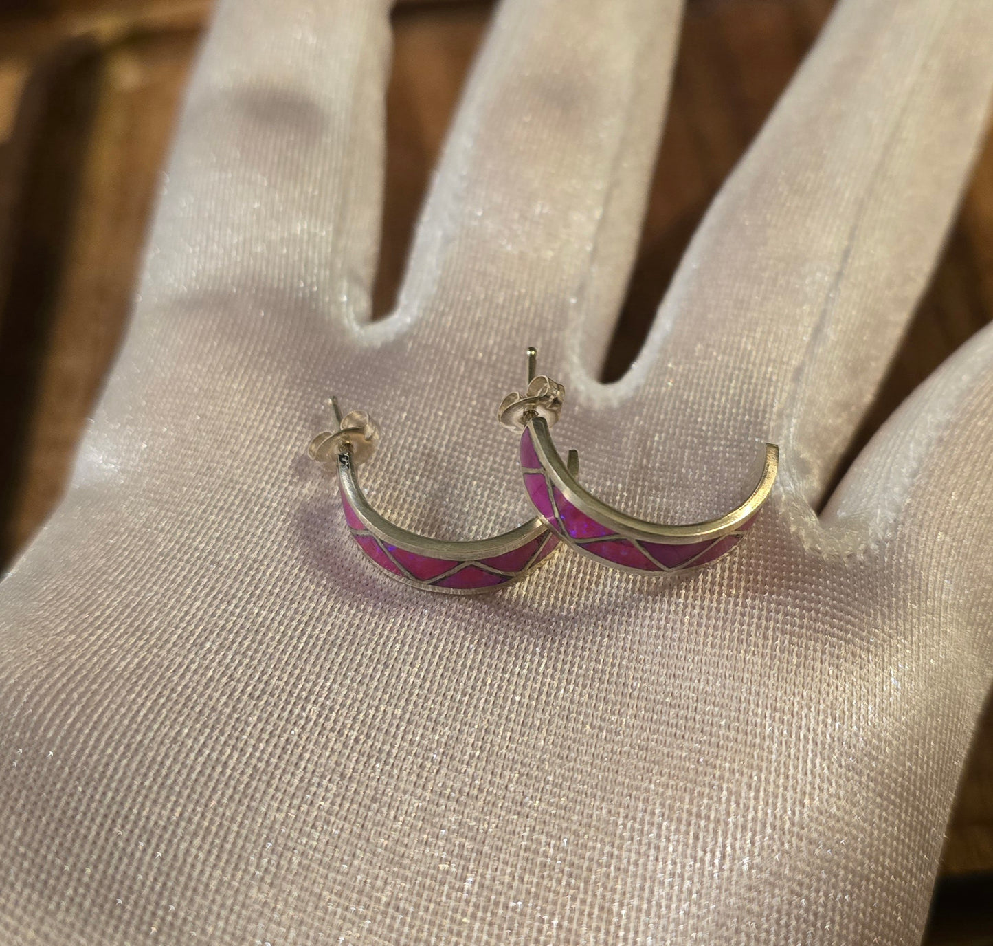 Man Made Hot Pink Opal and Sterling Earrings