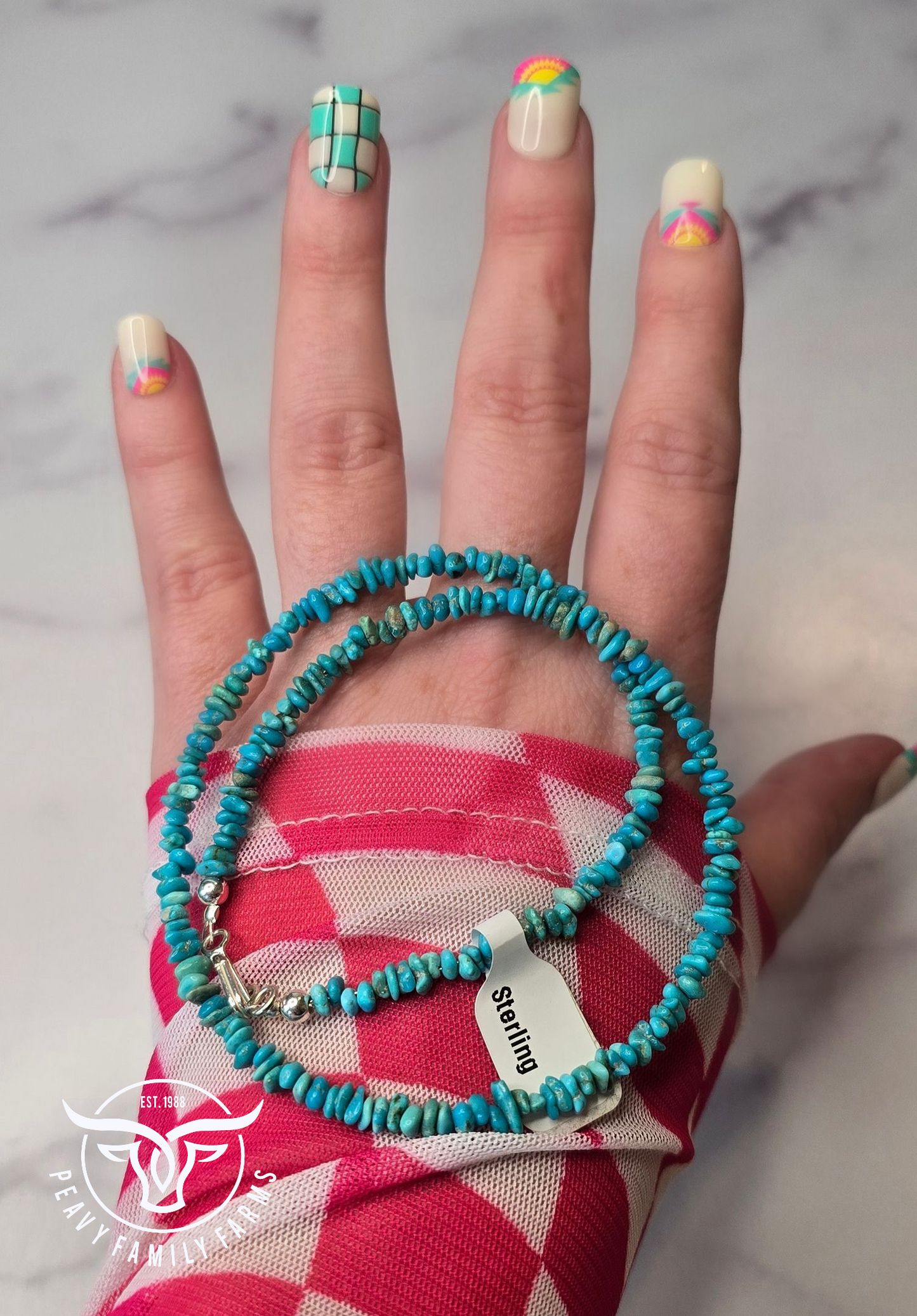 Turquoise and Sterling Necklace 16 inches