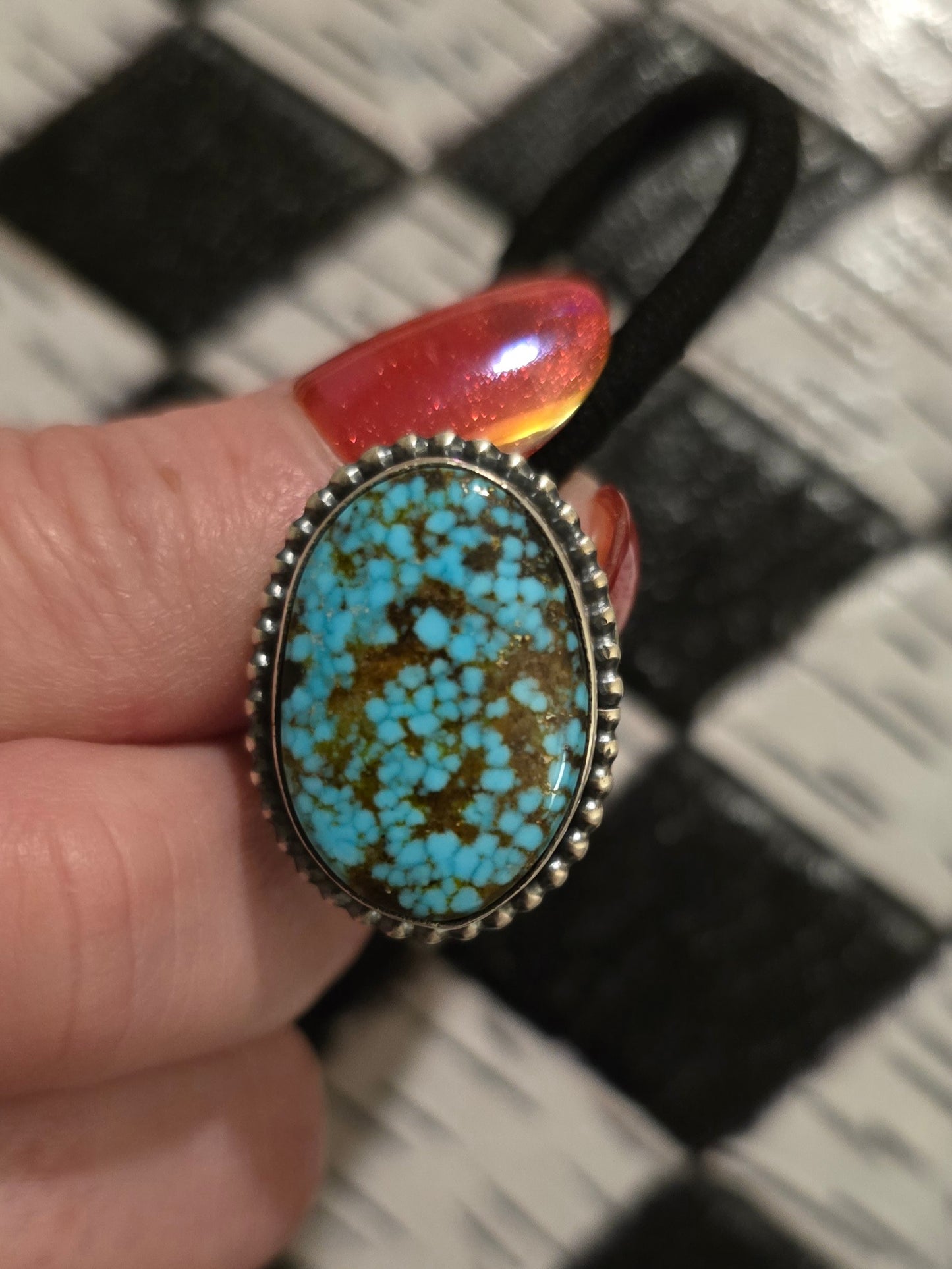 Kingman Turquoise and Sterling Hair Tie