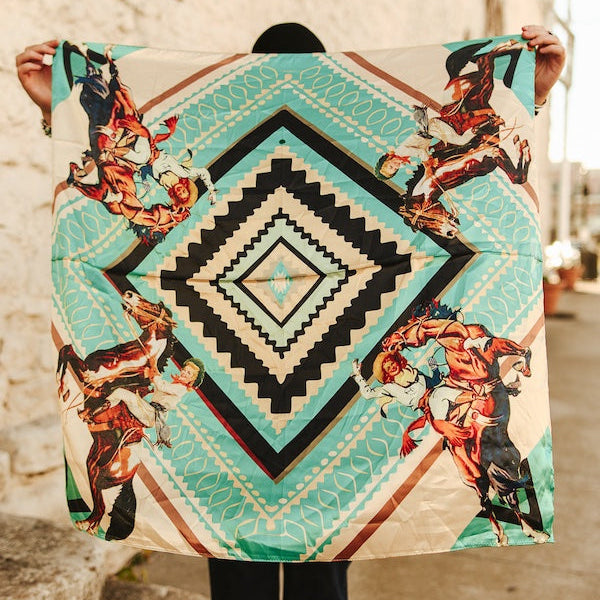 Retro Cowgirl Turquoise Wild Rag