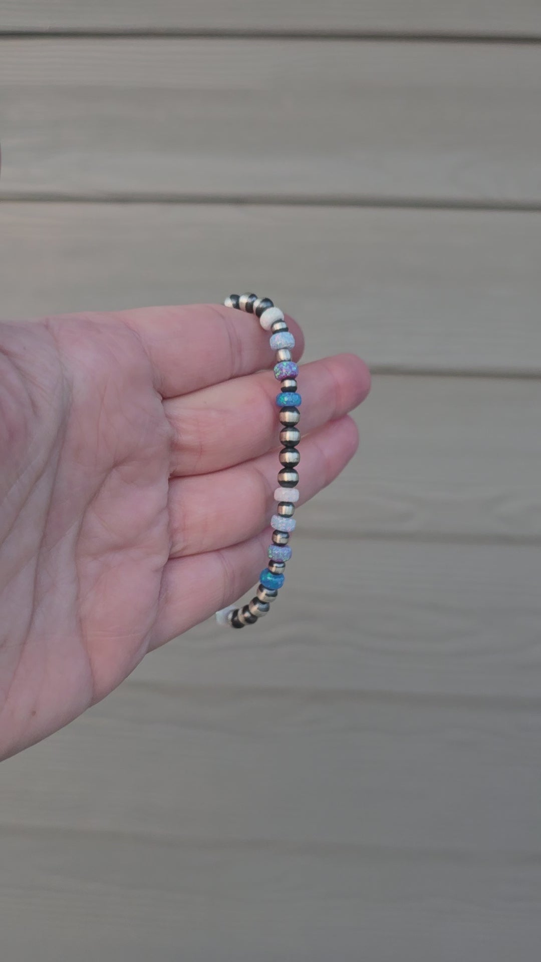 Fire Opal, 5mm & 4mm Sterling Pearls Bracelet 7.5 inches