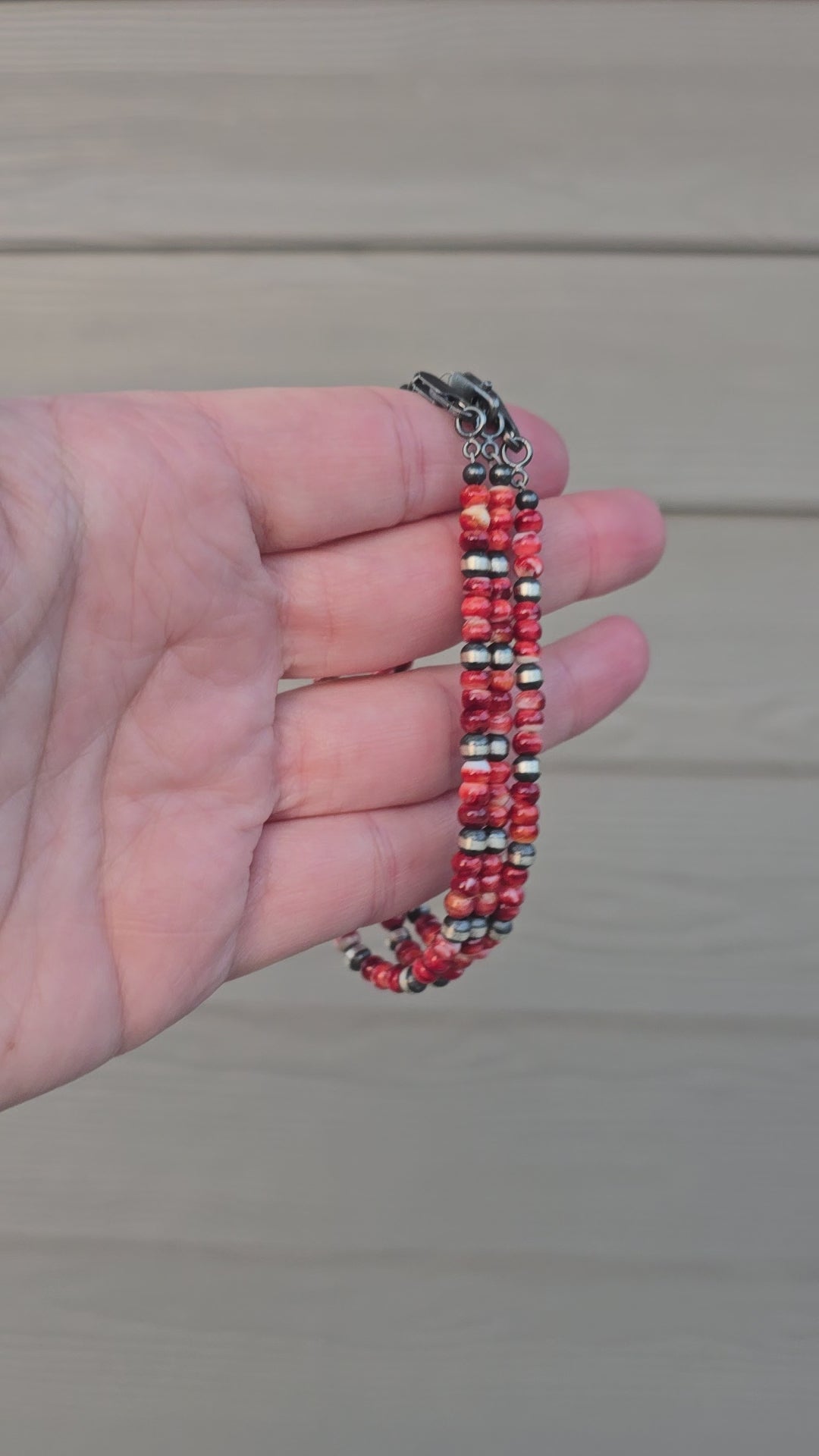 Red Spiny & 4mm Sterling Pearls Bracelet 7 7/8 inches
