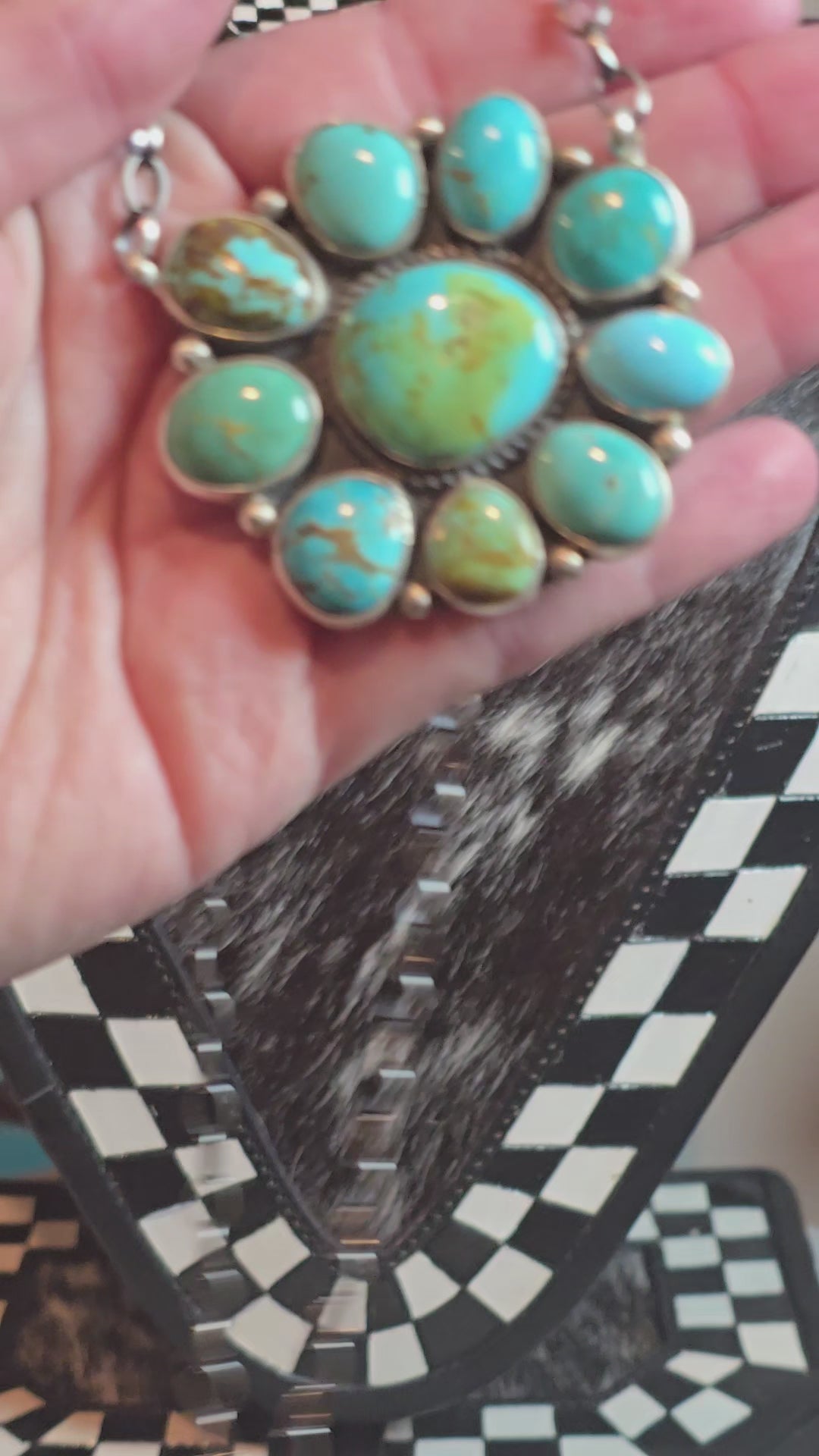 Native Made Kingman Turquoise & Sterling Cluster Necklace