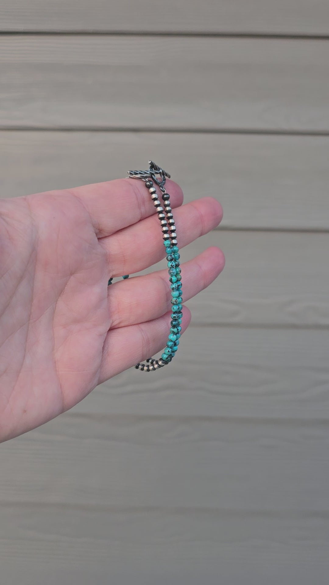 Turquoise & 3mm Sterling Pearls Bracelet 7 7/8 inches