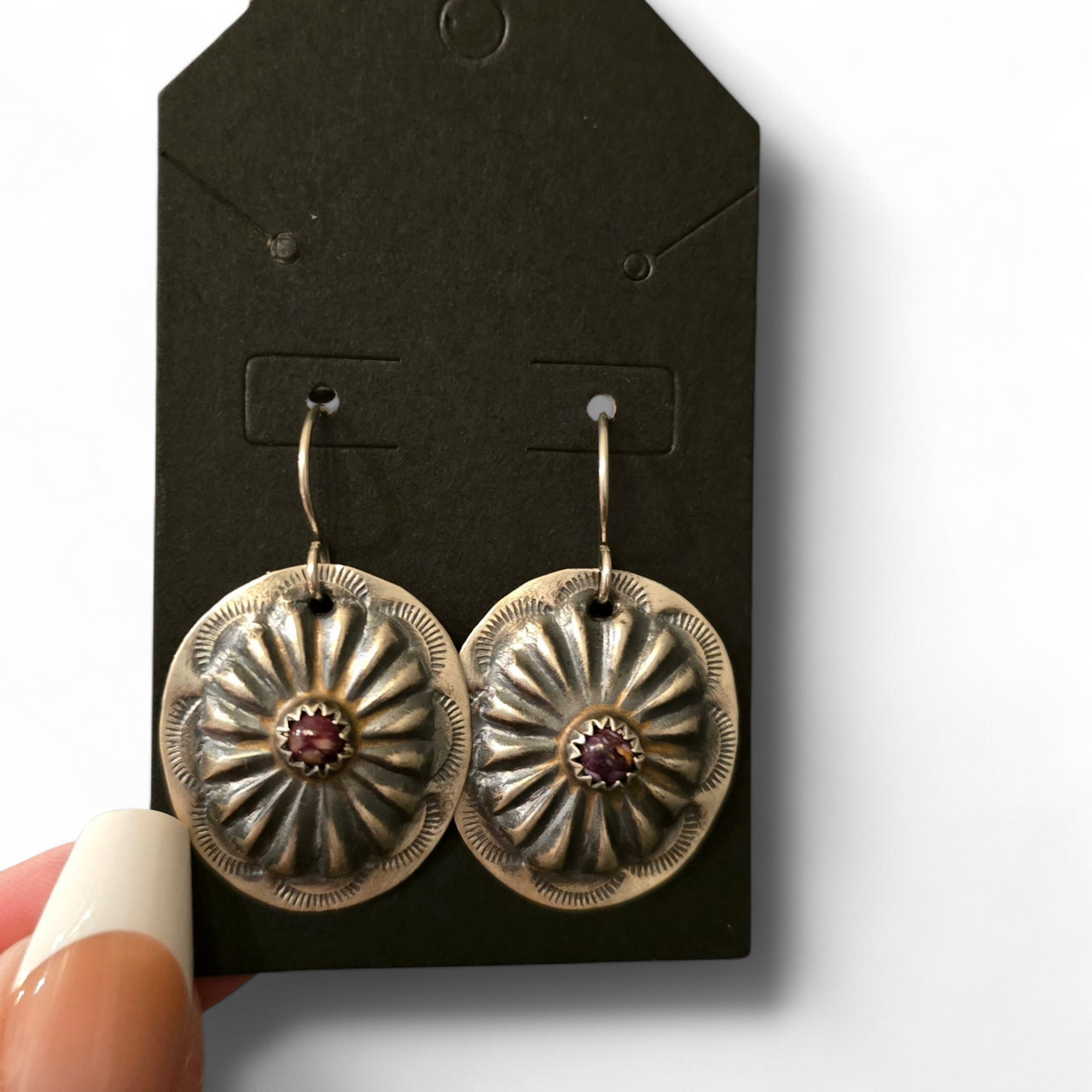 Purple Spiny & Repoussé Sterling Earrings