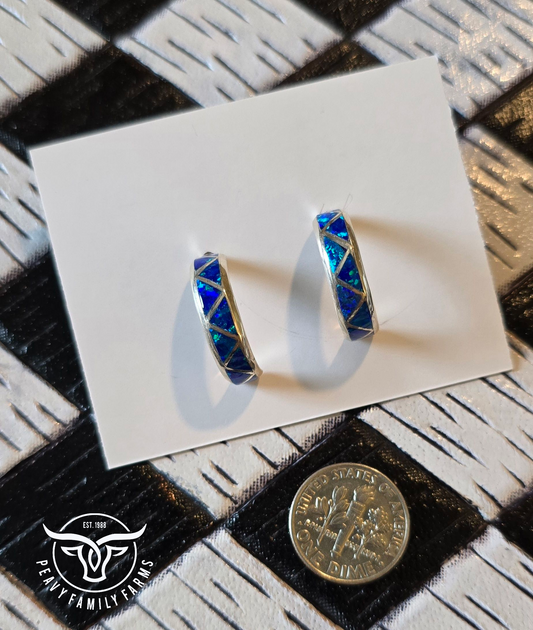 Man Made Blue Opal and Sterling Earrings