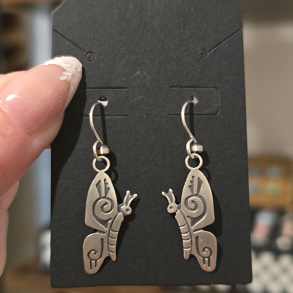 Sterling Butterfly & Sterling Pearl Dangle Earrings