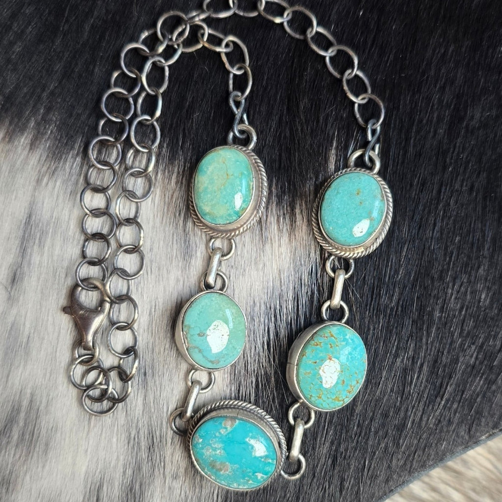 Native Made Mixed Turquoise & Sterling Choker 15 inches