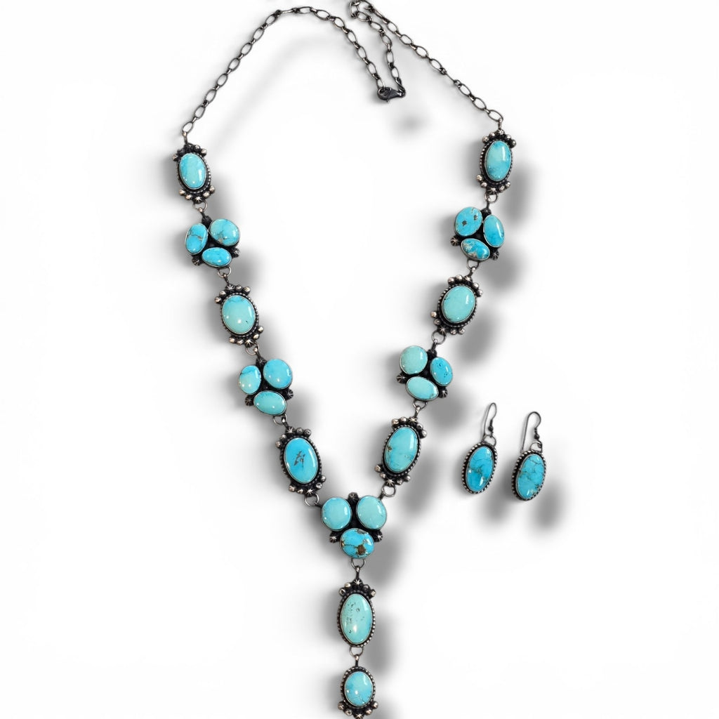 Native Made Royston Turquoise & Sterling Lariat Plus Earrings Set