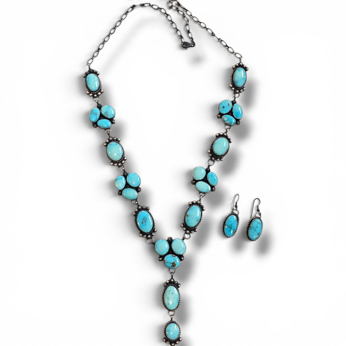 Native Made Royston Turquoise & Sterling Lariat Plus Earrings Set