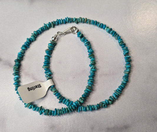 Turquoise and Sterling Necklace 16 inches