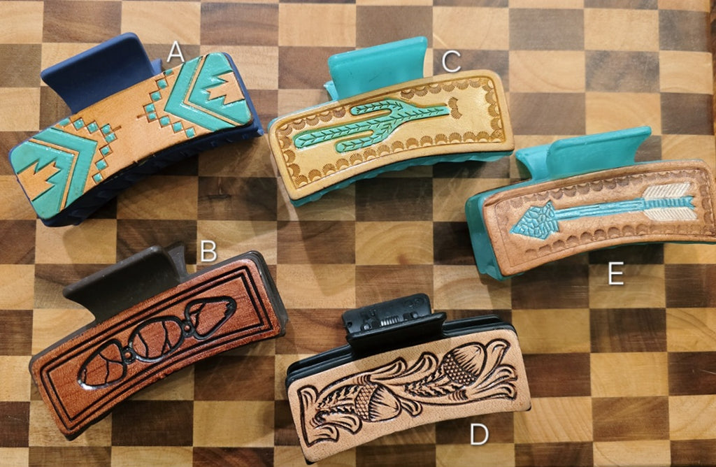(Clearance) Tooled Leather Claw Clip
