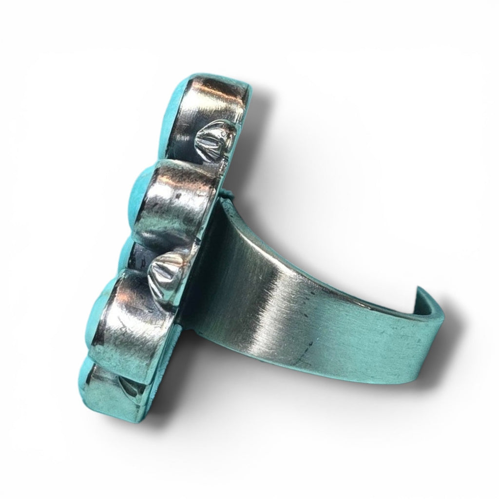 Native Made Lone Mountain Turquoise Cluster Ring Size 8 (Thick Band)