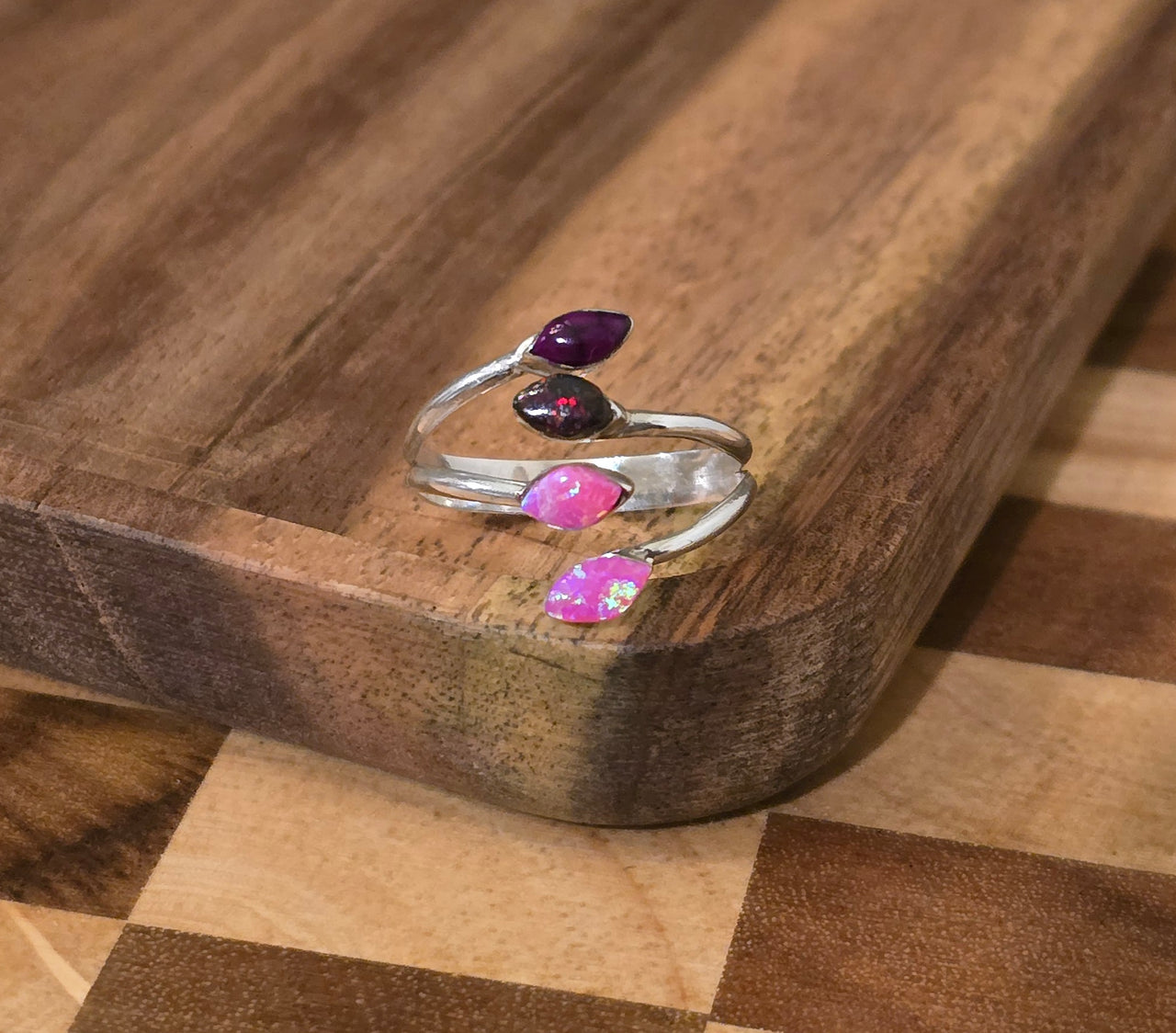 Sterling & Pink/Purple Opal Ring Size 7.25/7.5