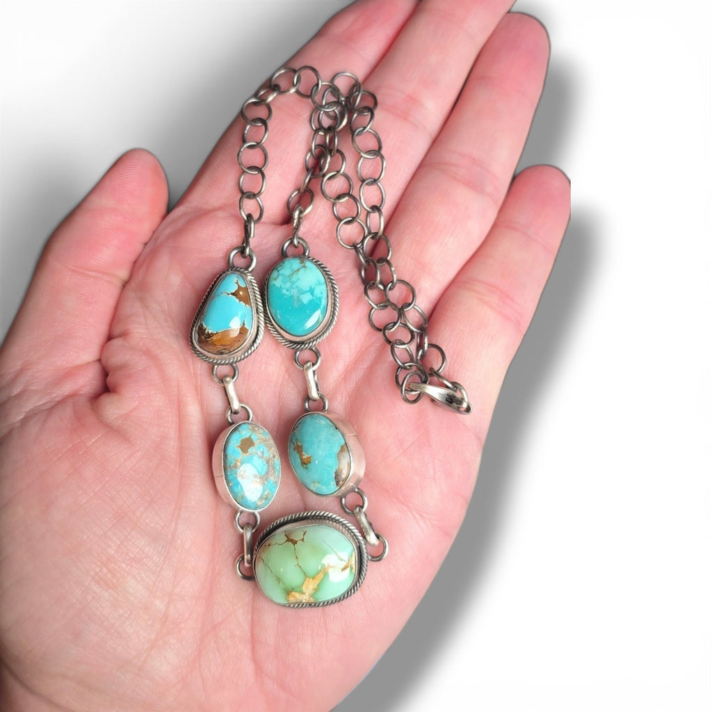 Native Made Mixed Turquoise & Sterling Choker 15 inches