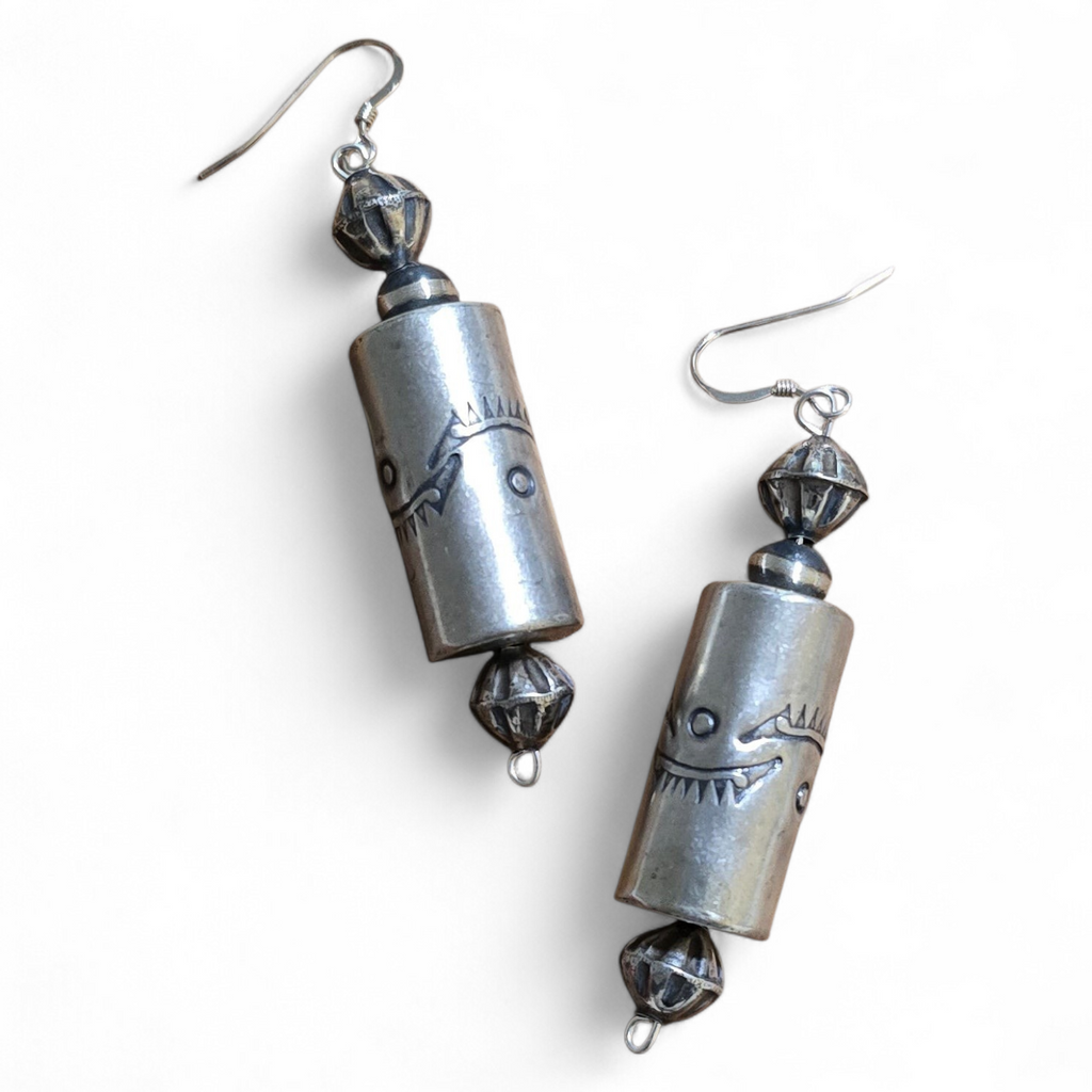 Sterling Barrel Bead Earrings