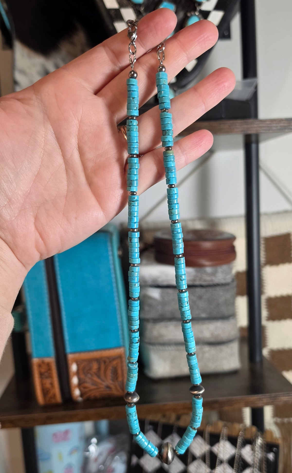 Genuine Navajo Pearls & Turquoise Necklace 20-21 inches