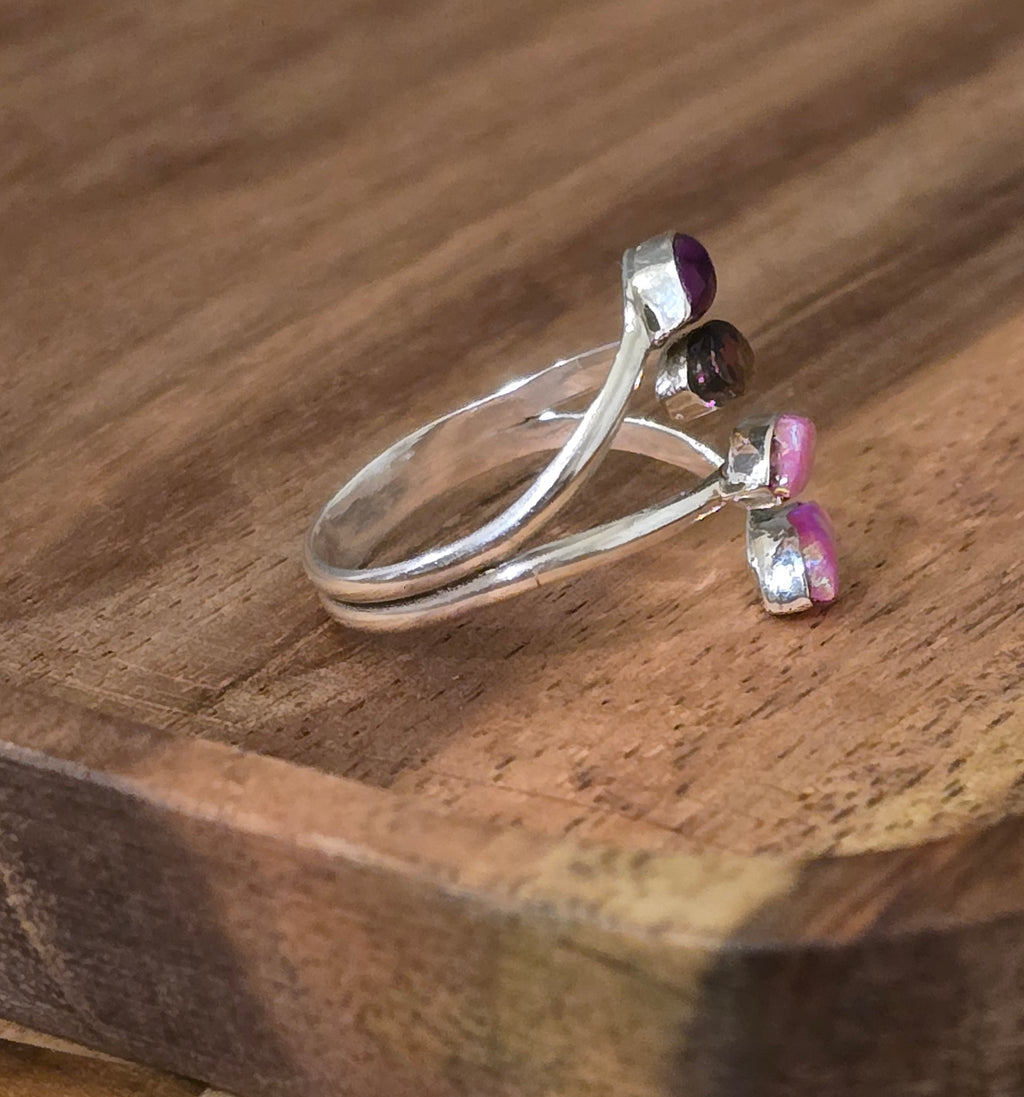 Sterling & Pink/Purple Opal Ring Size 7.25/7.5