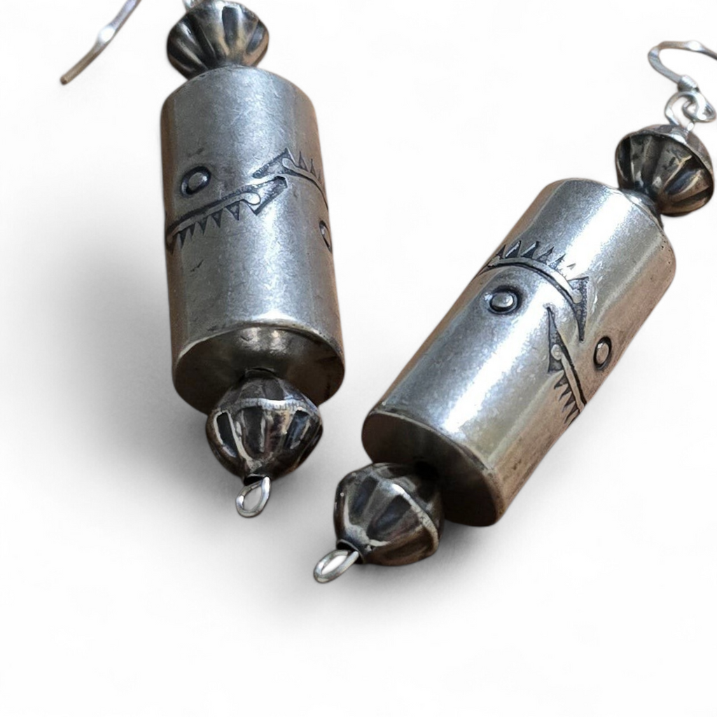 Sterling Barrel Bead Earrings