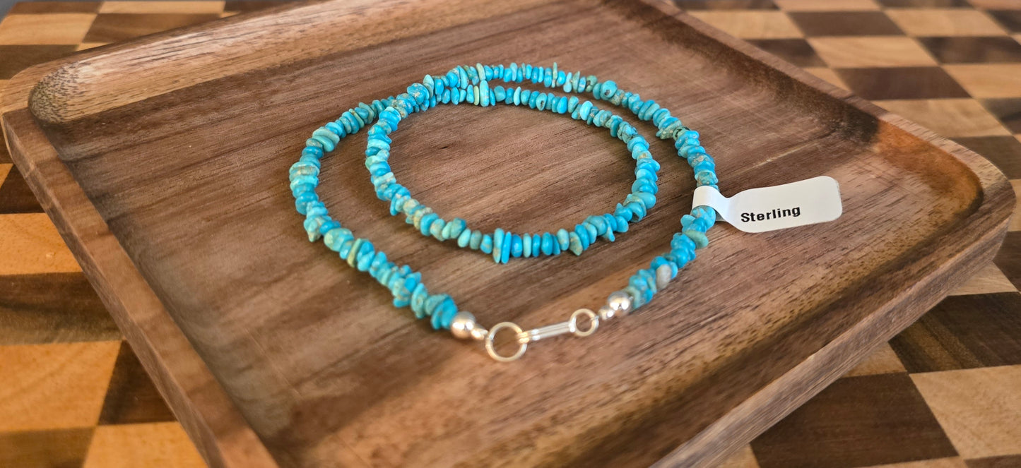 Turquoise and Sterling Necklace 16 inches