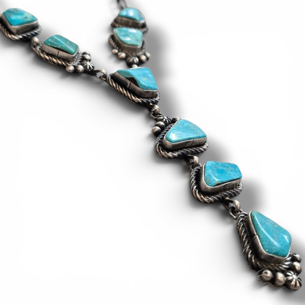 Native Made Kingman Turquoise & Sterling Lariat Plus Earrings Set