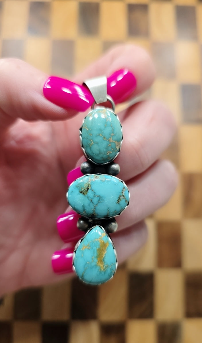 Emerald Valley Turquoise & Sterling Cluster Drop Pendant