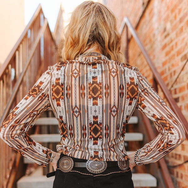 Aztec Long Sleeve Mesh Top