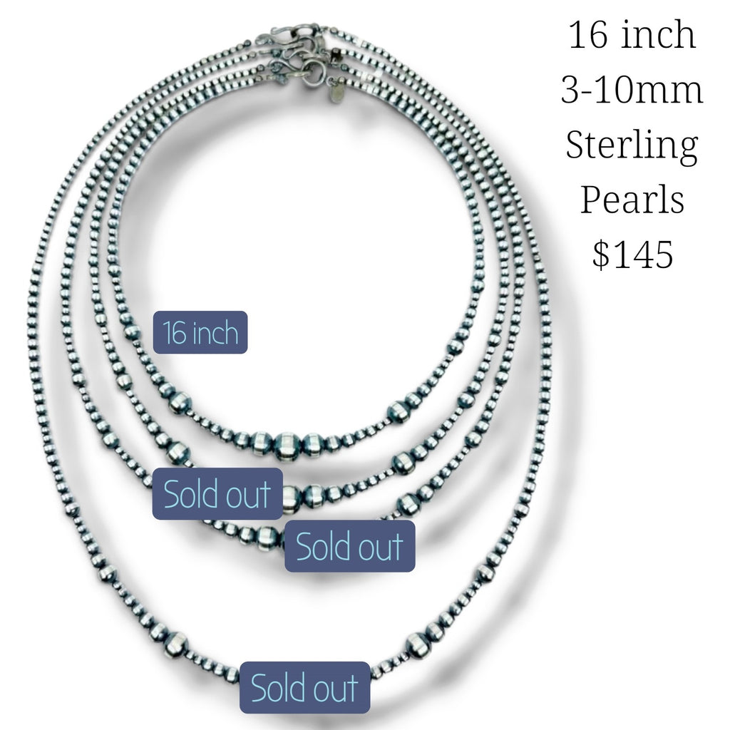 3-10mm Sterling Pearl Necklace 16 inches