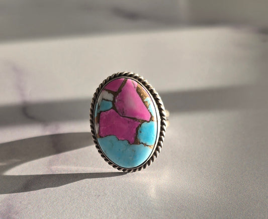 Cotton Candy Dahlia and Sterling Adjustable Ring *Includes a FREE Gift With Purchase