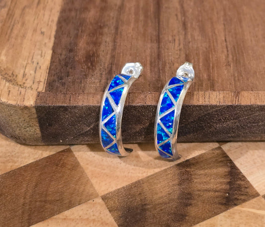 Man Made Blue Opal and Sterling Earrings