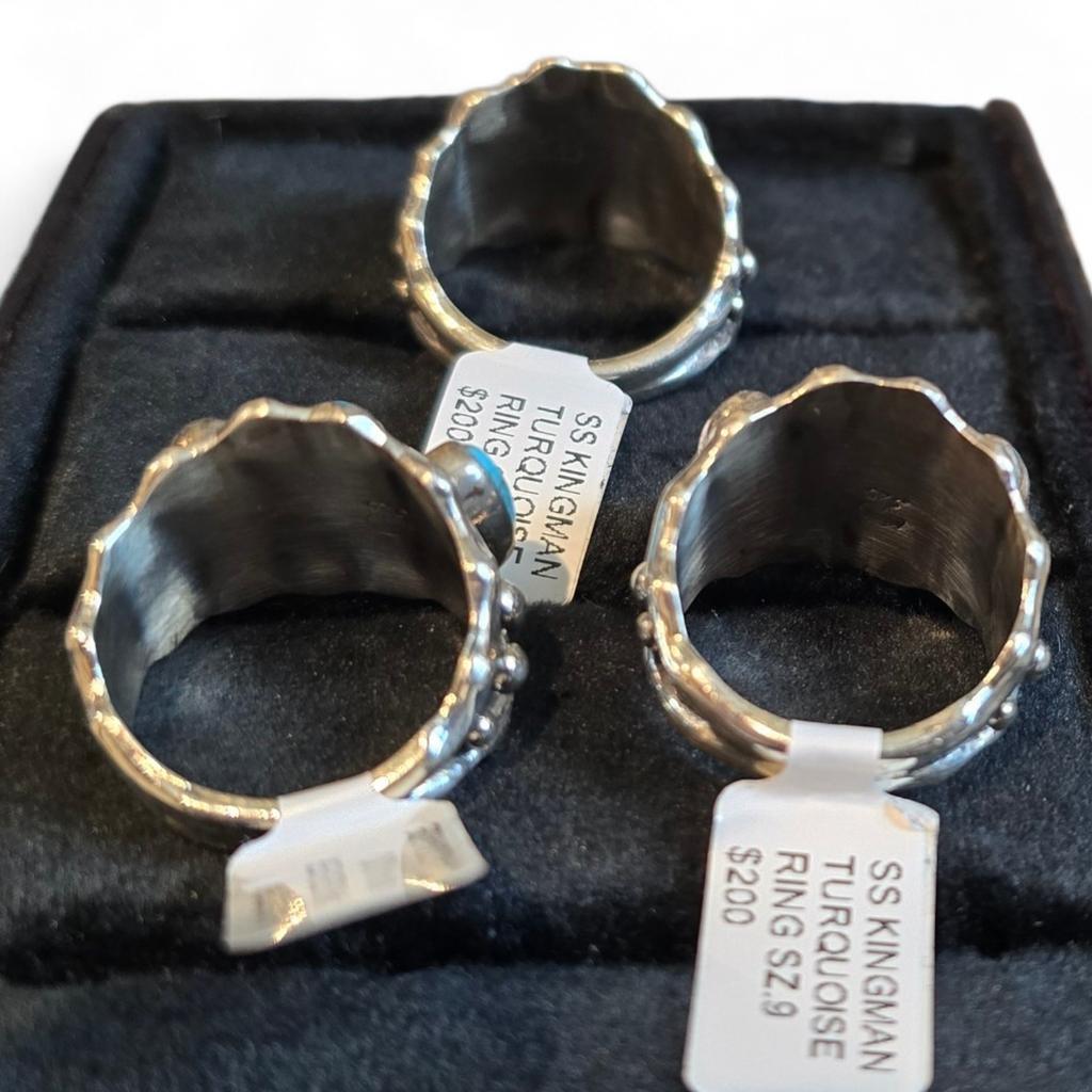 Andrew Vandever Kingman Turquoise & Sterling Rings Sizes 10, 9 & 9