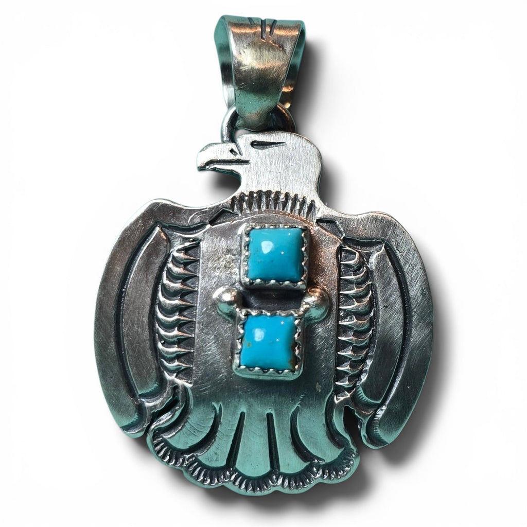 Native Made Kingman Turquoise & Sterling Bird Pendant