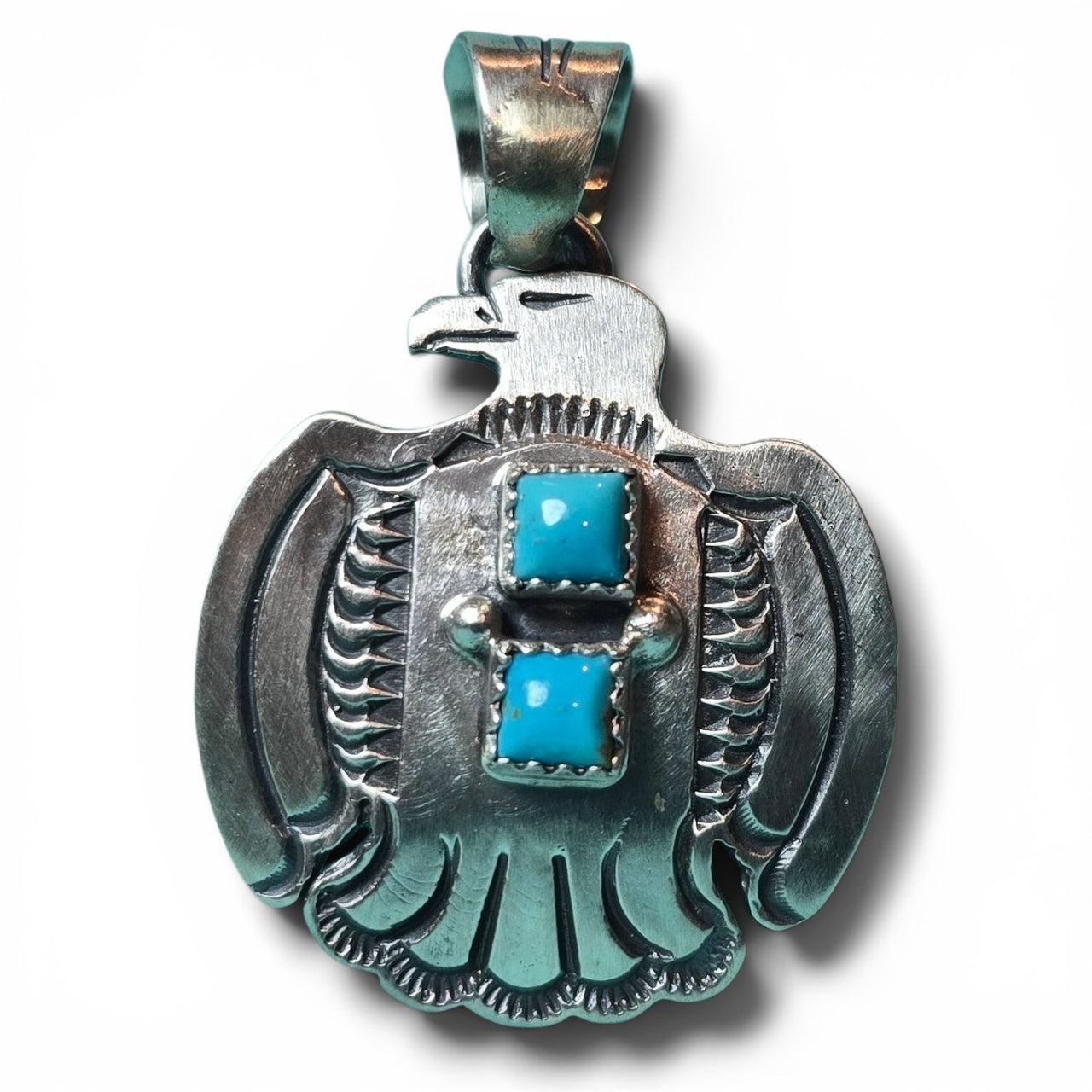 Native Made Kingman Turquoise & Sterling Bird Pendant