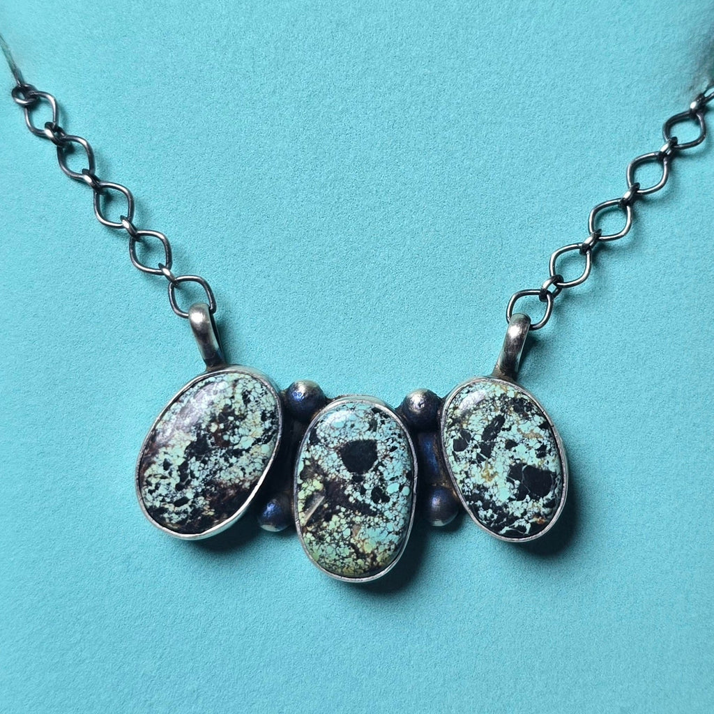 LeTricia Largo Blackjack Turquoise & Sterling Cluster Bar Necklace