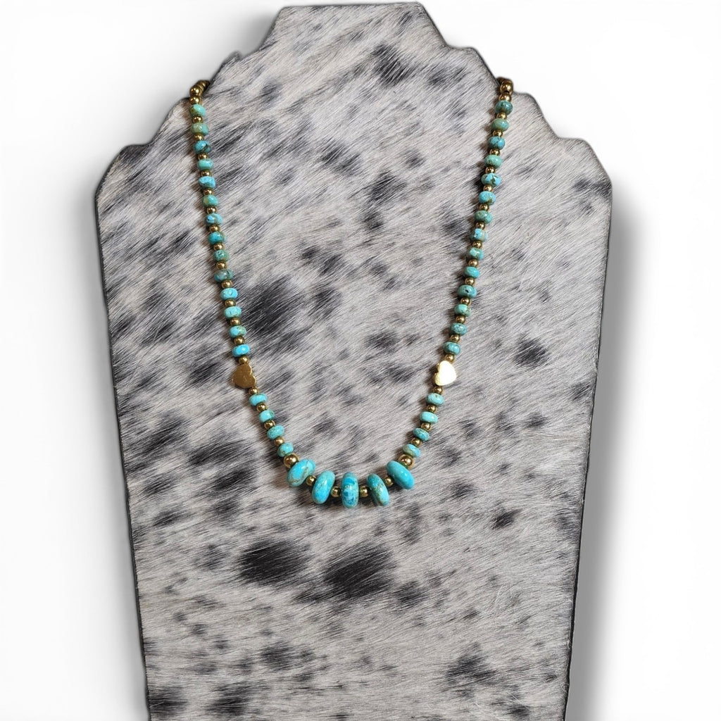 18K Gold PVD Stainless Steel & Kingman Turquoise Necklace 17.5-19 inches