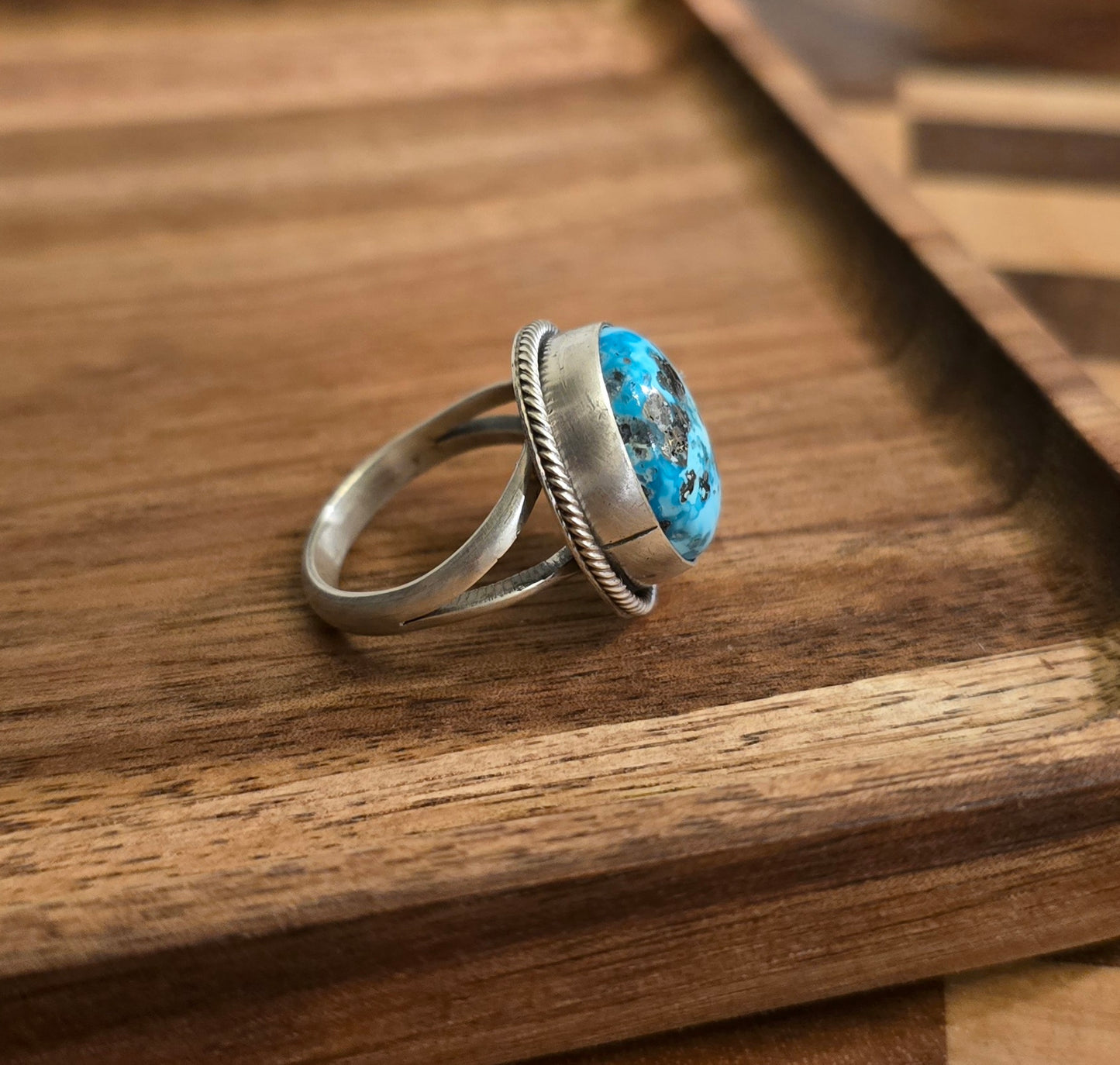 Kingman Turquoise and Sterling Ring Size 7.25